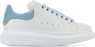 Alexander McQueen Sneakers, female, White, 6 UK, White Leather Trainers with Light Blue Heel