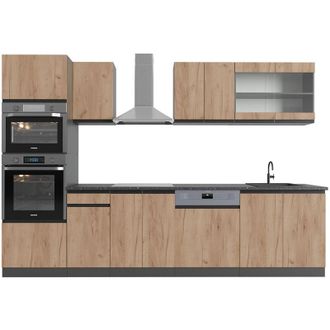 Vicco Mueble De Cocina R-line, Oro Power Roble/antracita, 300 Cm Con Armario Alto, Et Antracita, Vicco