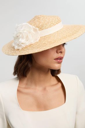 Karen Millen Womens Net Natural Flower Detail Fascinator - Ivory Straw - One Size