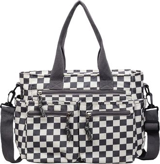 Generic Cymwer Plaid Pattern Crossbody Bag Large Capacity Checkered Tote Handbag (Dark Gray) (Style 3)