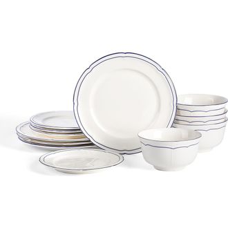 Emeril Lagasse Victory 12-Piece Porcelain Dinnerware Set, Colored Rim in Blue at Nordstrom