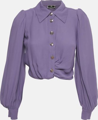 Elisabetta Franchi Purple Crepe Knot Detail Cropped Blouse