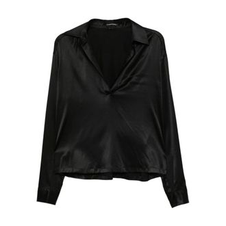 Tom Ford Overhemden, Dames, Zwart, M, Satijn, Stretch Zijde Satijnen Polo