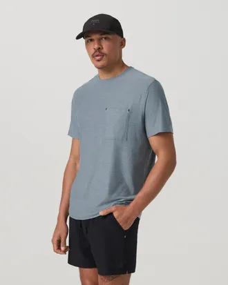 Vuori Clothing Short Sleeve Strato Pocket T-Shirt - Relaxed Fit | Dusty Blue Heather | Medium