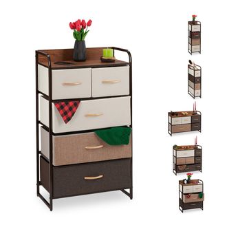 Relaxdays Mueble Modular, 5 Cajones Deslizantes, Balda, Cestas Plegables, C&oacute;moda De Tela, 100 X 58 X 31,5 Cm, Marr&oacute;n - Relaxdays