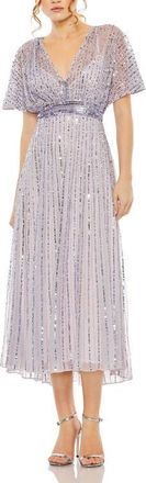 Mac Duggal Empire Waist Embellished Short Sleeve Dress in Lavender at Nordstrom, Size 12