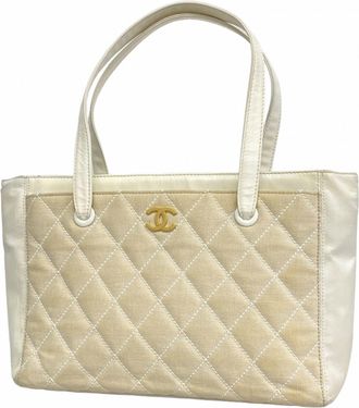 Chanel Ivory Leather Canvas Tote Bag (Pre-Owned)