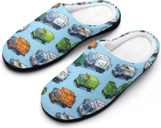 Generic Cartoon Garbage Trucks Funny Mens Cotton Slippers Soft Non-Slip Rubber Sole House Slipper Indoor Outdoor