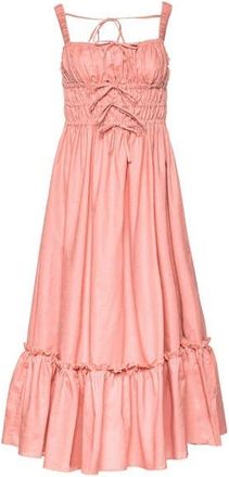 VASILIKI Amara Ruched Midi Linen Dress in Dusty Pink at Nordstrom, Size Small