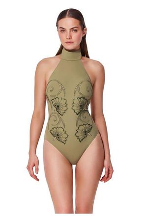 Gottex Hokkaido Mock Neck One Piece in Light-Olive at Nordstrom, Size 10