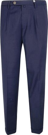 Myths Geplooide wollen broek - Heren - Slim Fit Broeken - Blauw - S - Wol - Broeken