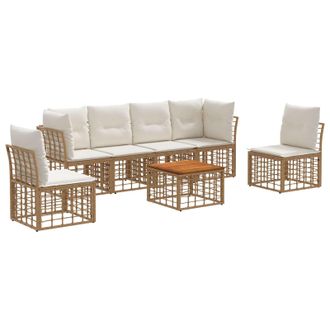 vidaXL Conjunto De Sof&aacute;s De Exterior 7 Pcs Natural Y Crema Poli&eacute;ster Vidaxl