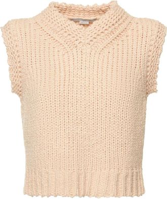 Stella McCartney Mouwenloze trui met ribstructuur - Dames - Tops zonder mouwen - Beige - L - Katoen - Tops