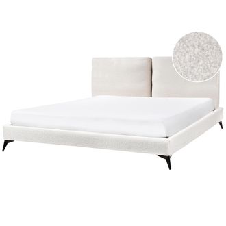 Beliani Cama Con Somier 180 X 200 Cm Moderna Tapizada Boucl&eacute; Base Listones Blanco Crema Melle
