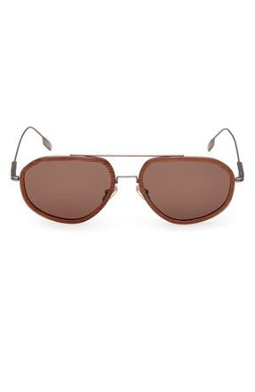 Ermenegildo Zegna 56mm Geometric Sunglasses in Aniline And Foliage /Brown at Nordstrom