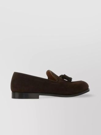 Crockett & Jones suede tassel loafers with round almond toe
