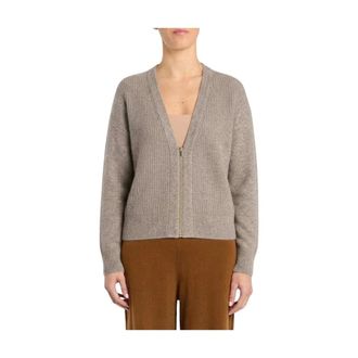 Pennyblack Pbbbagagli Vest met V-hals en rits in gemengd breisel - Dames - Truien - Bruin - Maat: XL Zijde