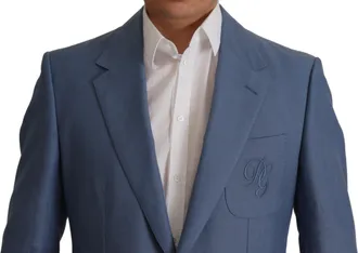 Dolce & Gabbana Mens Blue Single Breasted Logo Blazer Jacket Linen Cotton Clothing