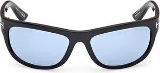 Tom Ford Anders 62mm Oversize Rectangular Sunglasses in Shiny Black /Blue Lens at Nordstrom Rack