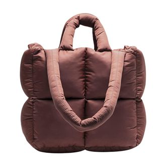 Generic WomenS Large Quilted Tote Bag Lightweight Down Cotton Pad Plaid Shoulder Bag Large Down Tote Bag Fashion Simple Handbag (Dark Brown)