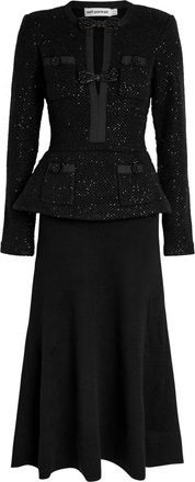 Self Portrait Layered Sequin-embellished Cotton-blend Midi Dress - Black - S (UK8-10 / S)