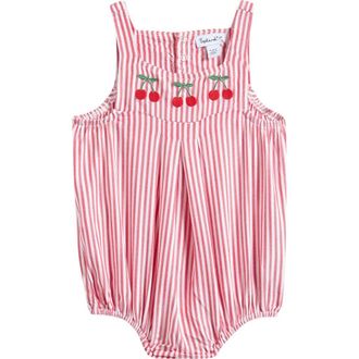 Splendid Cherry Pinstripe Romper in White/Cherry at Nordstrom, Size 6-9M