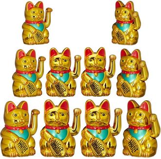 Relaxdays Relaxdays - 10x Maneki Neko Waving Cat, Good Luck Bringer, 16 cm, Gold