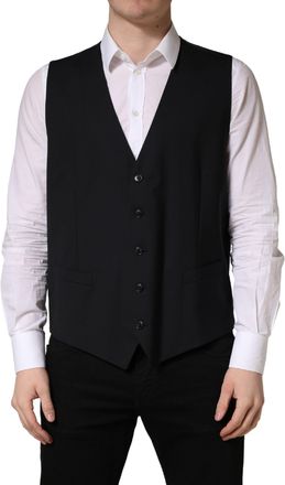 Dolce & Gabbana Black Wool Single Breasted Waistcoat Mens Vest