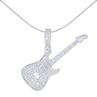 Jewelco London Silver Round CZ Musician Electric Lead Guitar Charm Pendant - APD190