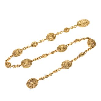 Chanel Pre-owned Womens Gold Plated Equestrian Medallion Chain Belt - Beige Metal - One Size