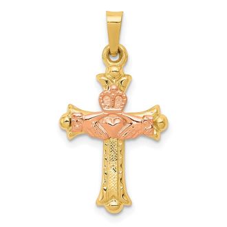 Diamond2Deal 14k Two-tone Gold Claddagh Cross Pendant