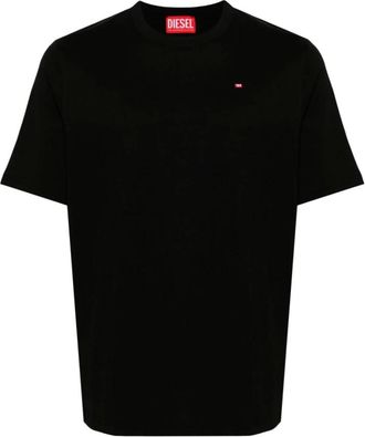 Diesel T-Shirts, male, Black, Size: XS Black Jersey Logo Crew Neck T-shirt