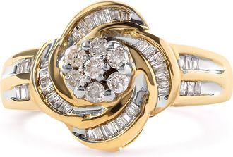 House of Brilliance 10K Yellow Gold 1/2 Cttw Diamond Flower Swirl Cocktail Ring at Nordstrom, Size 7