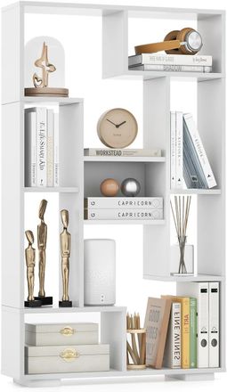 Costway Costway - Estanter&iacute;a De Madera, Librer&iacute;a Con 9 Compartimentos Abiertos, Estanter&iacute;a De Pie Geom&eacute;trica Moderna Con Kits Antivuelco Para Sala De Estar, O