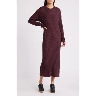 Treasure & Bond Cable Stitch Long Sleeve Midi Sweater Dress in Burgundy Fudge at Nordstrom Rack, Size Small
