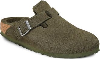Birkenstock Slippers BOSTON in shearling con fibbia - Verde