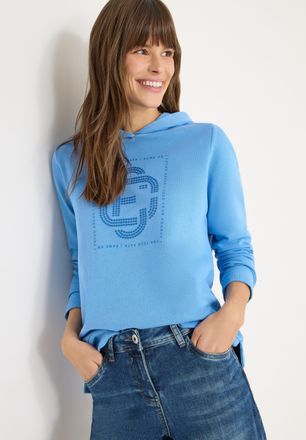 Cecil Hoodie CECIL, Damen, Gr. L (42), fountain blau, Sweatware, Obermaterial: 100% Baumwolle, unifarben, normal h&uuml;ftbedeckend, Rundhals, Sweatshirts Hoodie