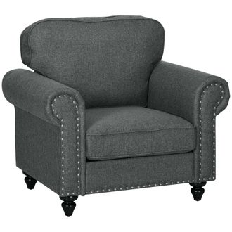 HOMCOM Mid-Century Armchair Upholstered Accent Chair w/ Wood Frame - Brown - Charcoal grey | TJ Hughes
