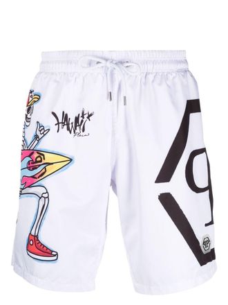 Philipp Plein Zwembroek met trekkoordtaille - Wit