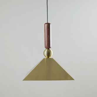 Maisons du monde L&aacute;mpara de techo c&oacute;nica de acero dorado y varilla de madera