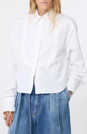 Sportmax Boxy Cotton Poplin Button-Up Shirt in Optical White at Nordstrom, Size 10