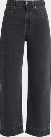 Chlo&eacute; High-Rise Straight-Leg Crop Denim Trousers