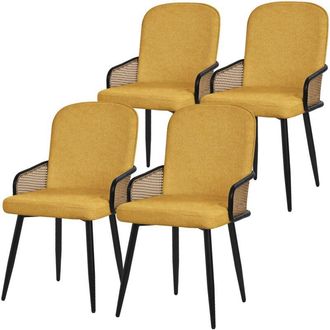 ML Design Ml-design Juego De 4x Sillas De Comedor Con Funda De Tela Mostaza, Asiento De Sal&oacute;n Con Respaldo, Reposabrazos Con Aspecto De Rat&aacute;n Mueble Tapizado Co