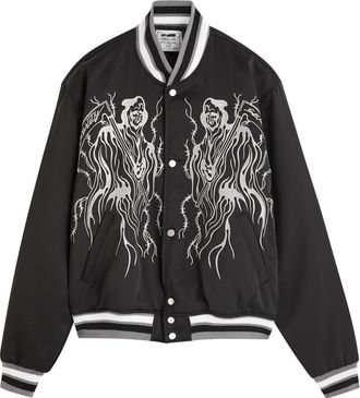 Warren Lotas Serenity Reaper Embroidered Satin Bomber Jacket - Black - XL