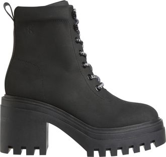 Calvin Klein Black Chunky Lace-Up Rugged Sole Leather Ankle Boots