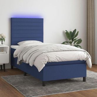 vidaXL Cama Box Spring Colch&oacute;n Y Luces Led Tela Azul 80x200 Cm Vidaxl