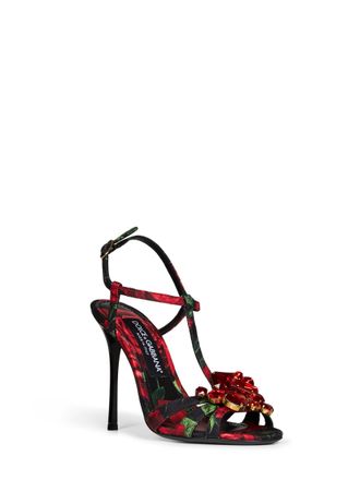 Dolce & Gabbana Rose-Print Brocade Heel Sandal - Multicolor