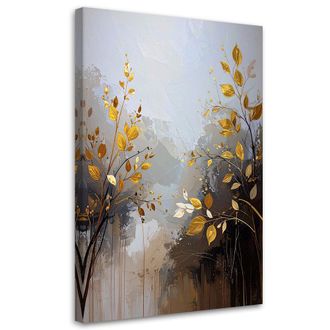 Feeby Cuadro Sobre Lienzo, Hojas Doradas Abstractas Plantas Glamour, 80x120