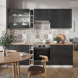 Vicco Mueble De Cocina Fame-line, Antracita-oro/blanco, 235 Cm Sin Encimera