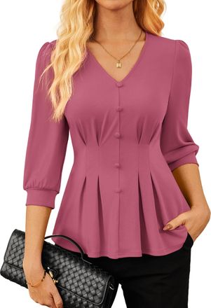 Grace Karin Womens Blouse Ruffles V-Neck Elegant Figure-Hugging Trendy 2026 Dusty Rose S